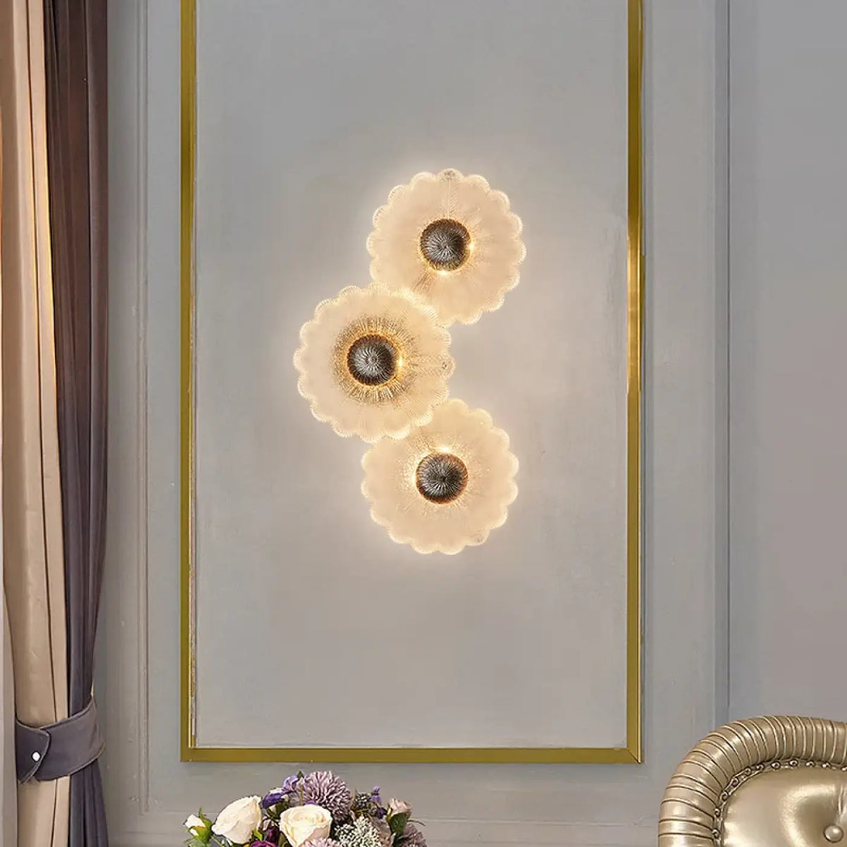 Applique Murale Fleurs en Verre Doré – Kadine