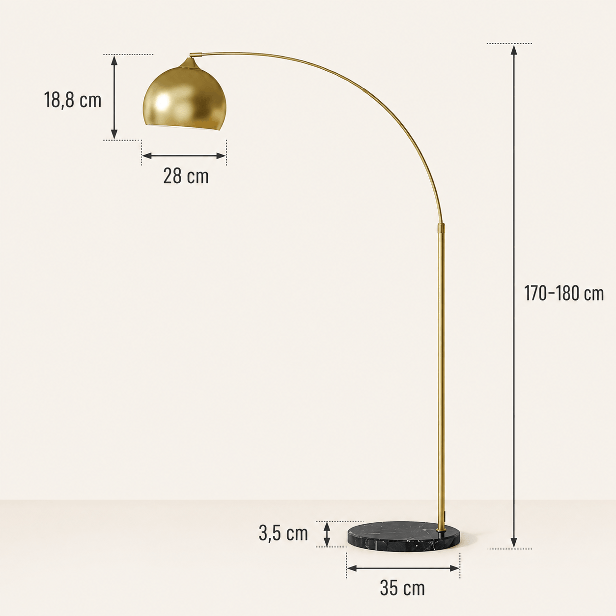 Lampadaire Arc à Dôme Doré – Astre