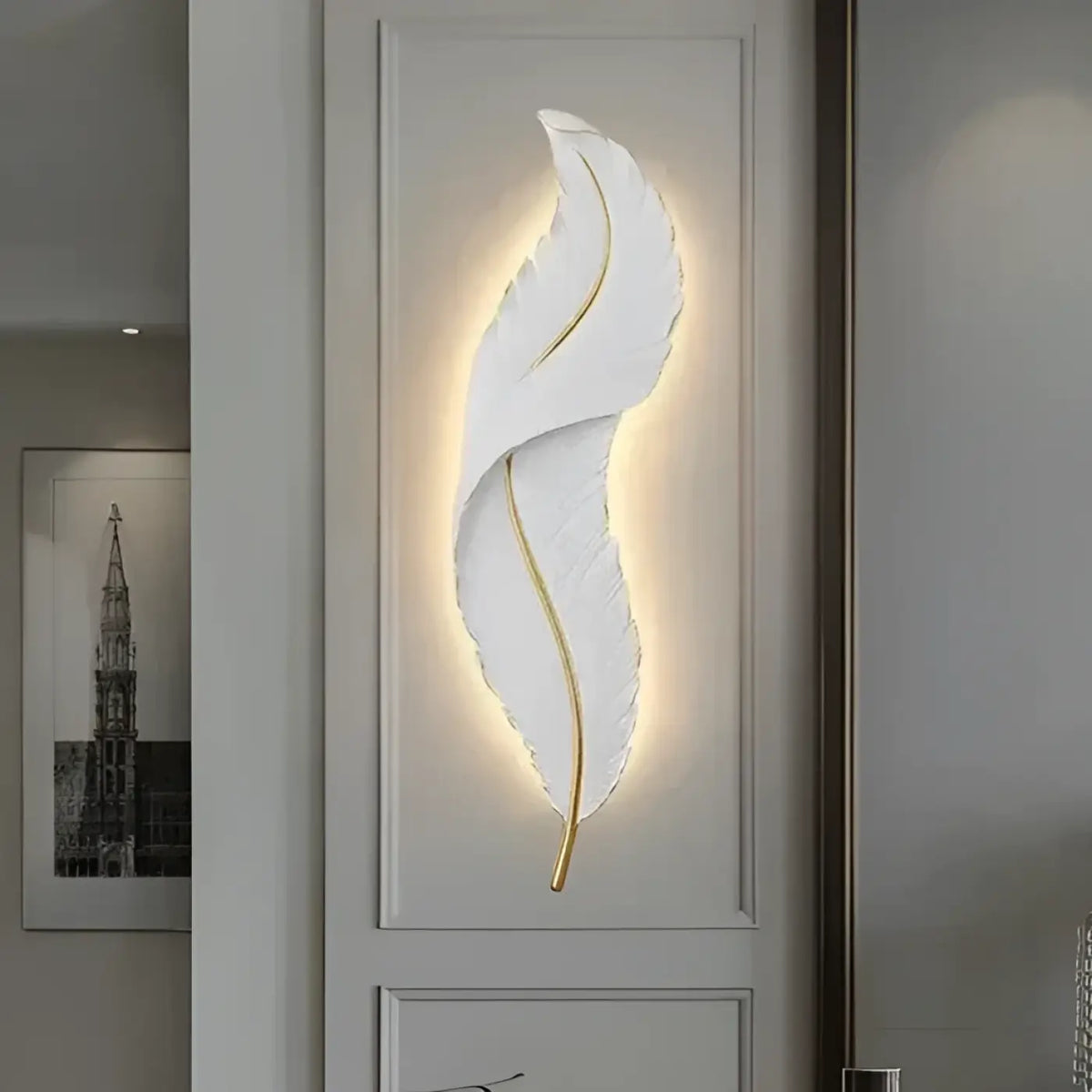 Grande Applique Murale Plume Blanche – Bilon