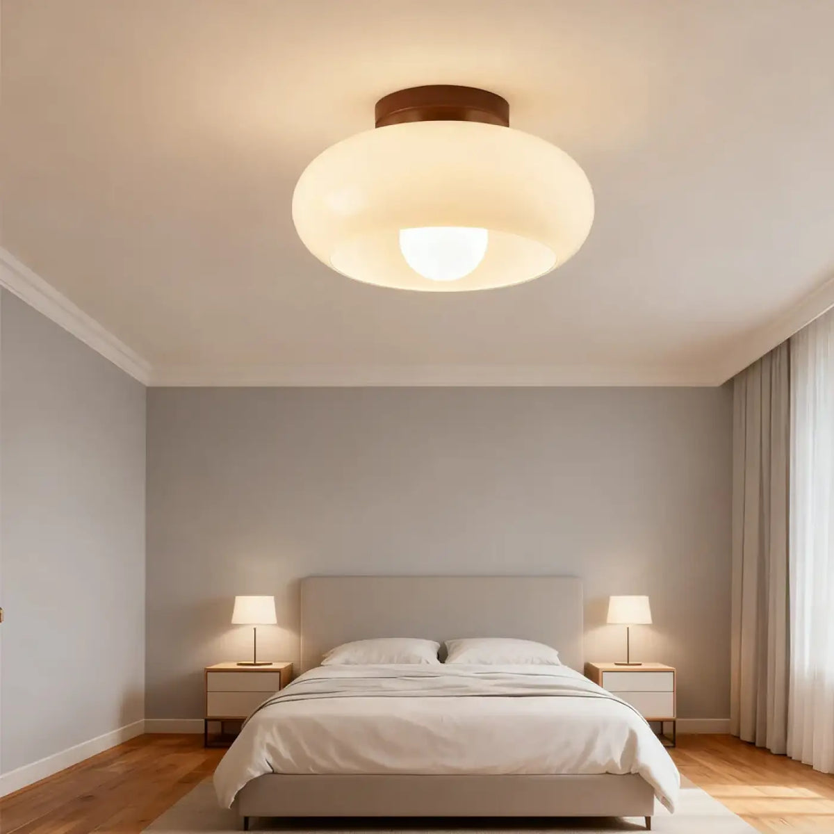Plafonnier en Verre Blanc et Bois – Fidan