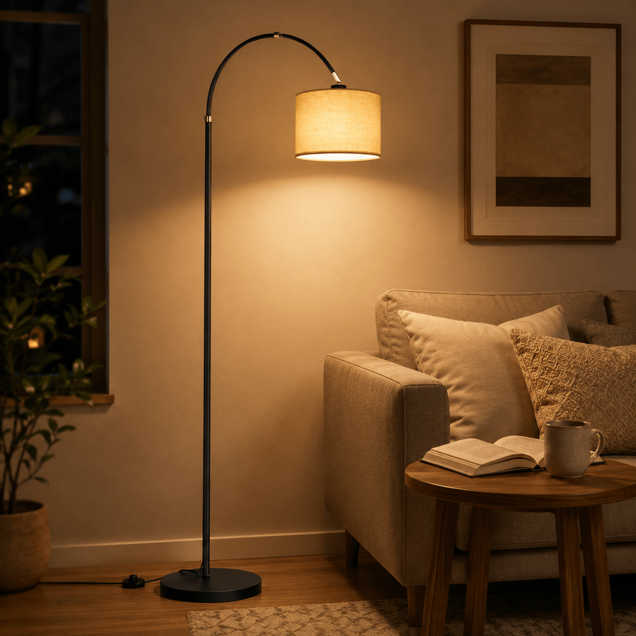Lampadaire Arc avec Abat-jour en Lin – Orion