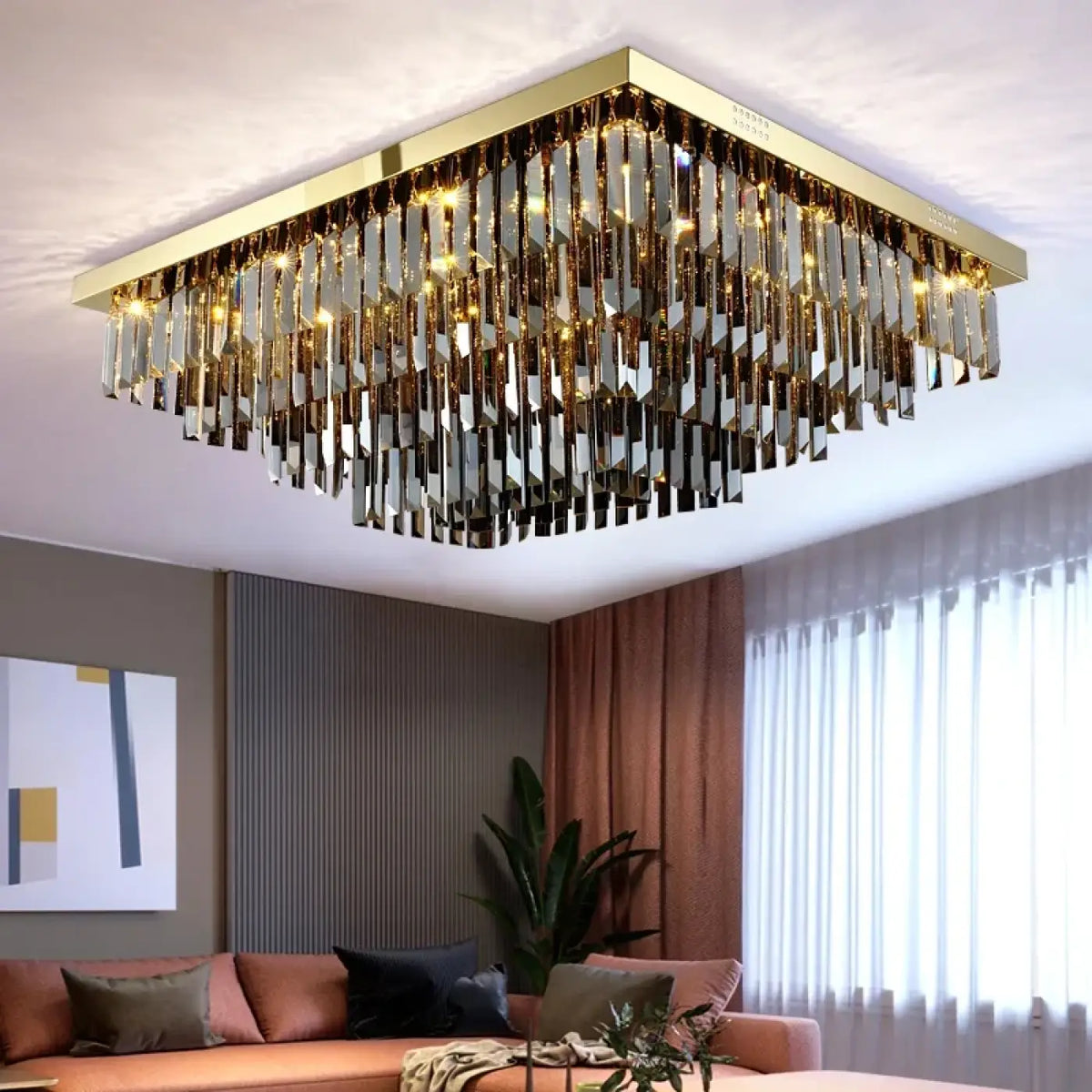 Plafonnier Carré en Cristal Doré – Irane