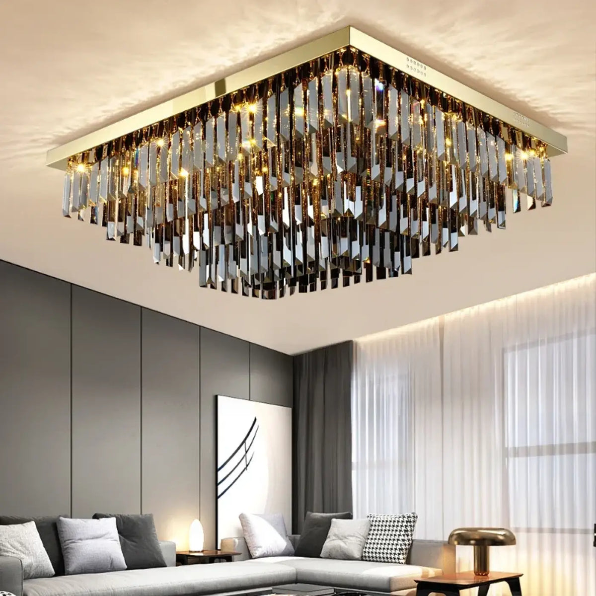 Plafonnier Carré en Cristal Doré – Irane