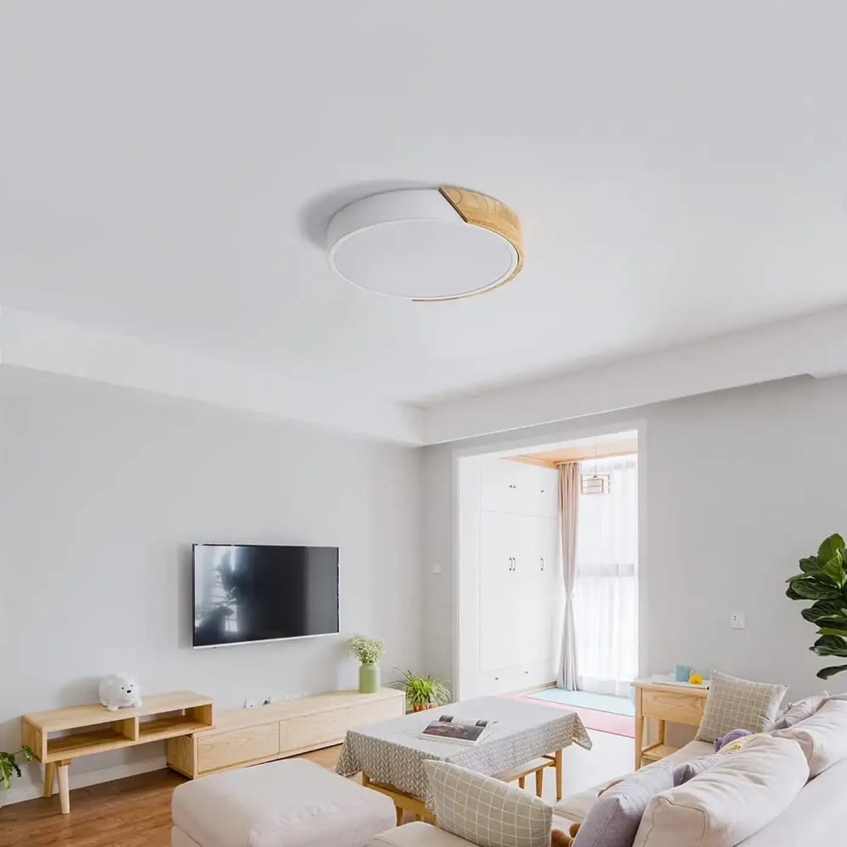 Plafonnier LED Bois et Blanc – Kéran