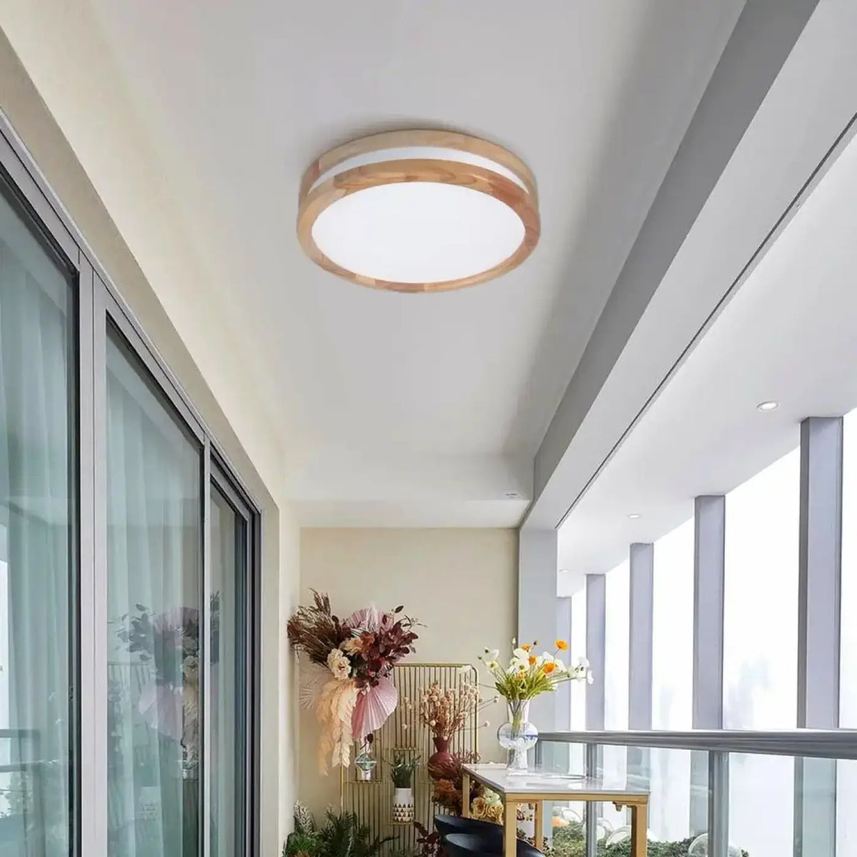 Plafonnier Rond en Bois Clair LED – Vilio