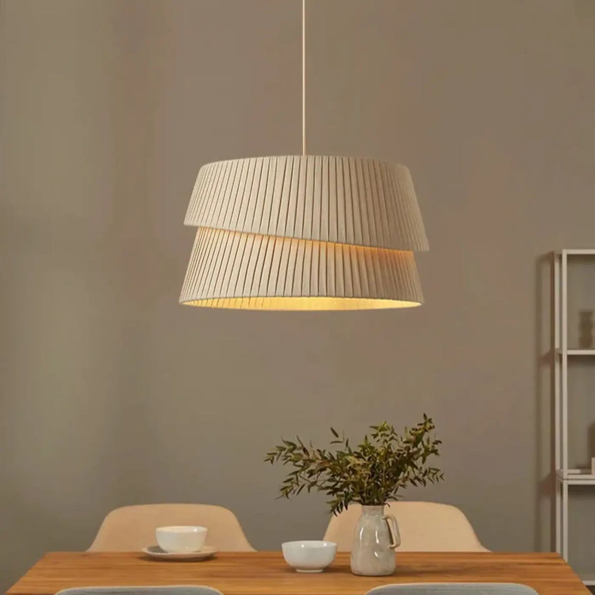 Suspension Plissée Double Abat-jour en Tissu – Lirel
