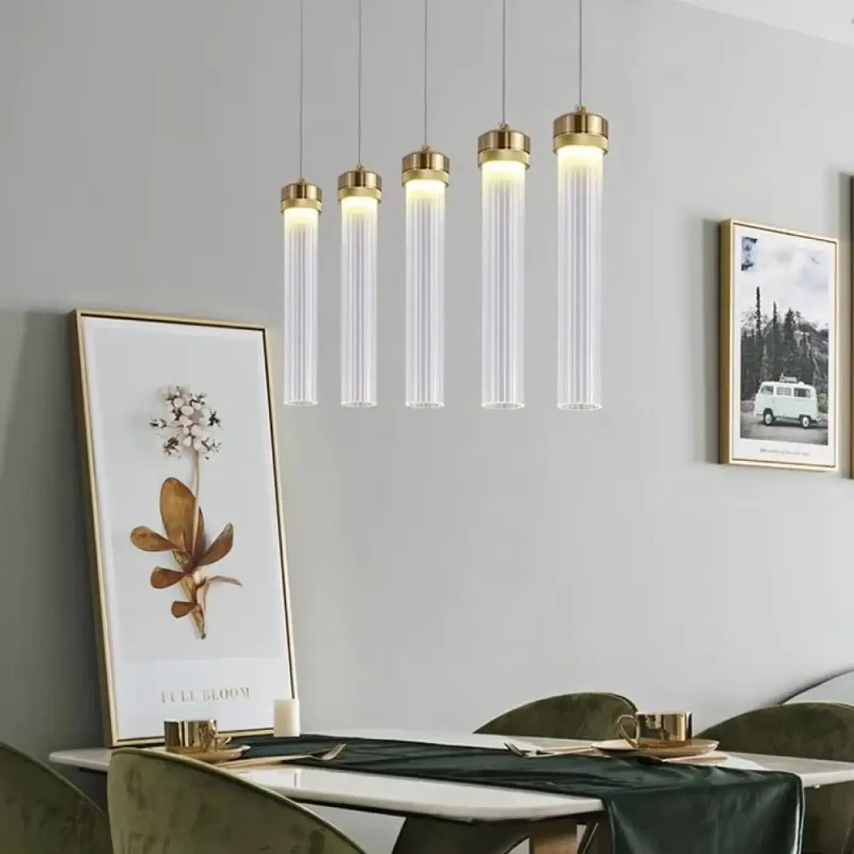Suspension Dorée Tubes de Verre Striés – Trovan