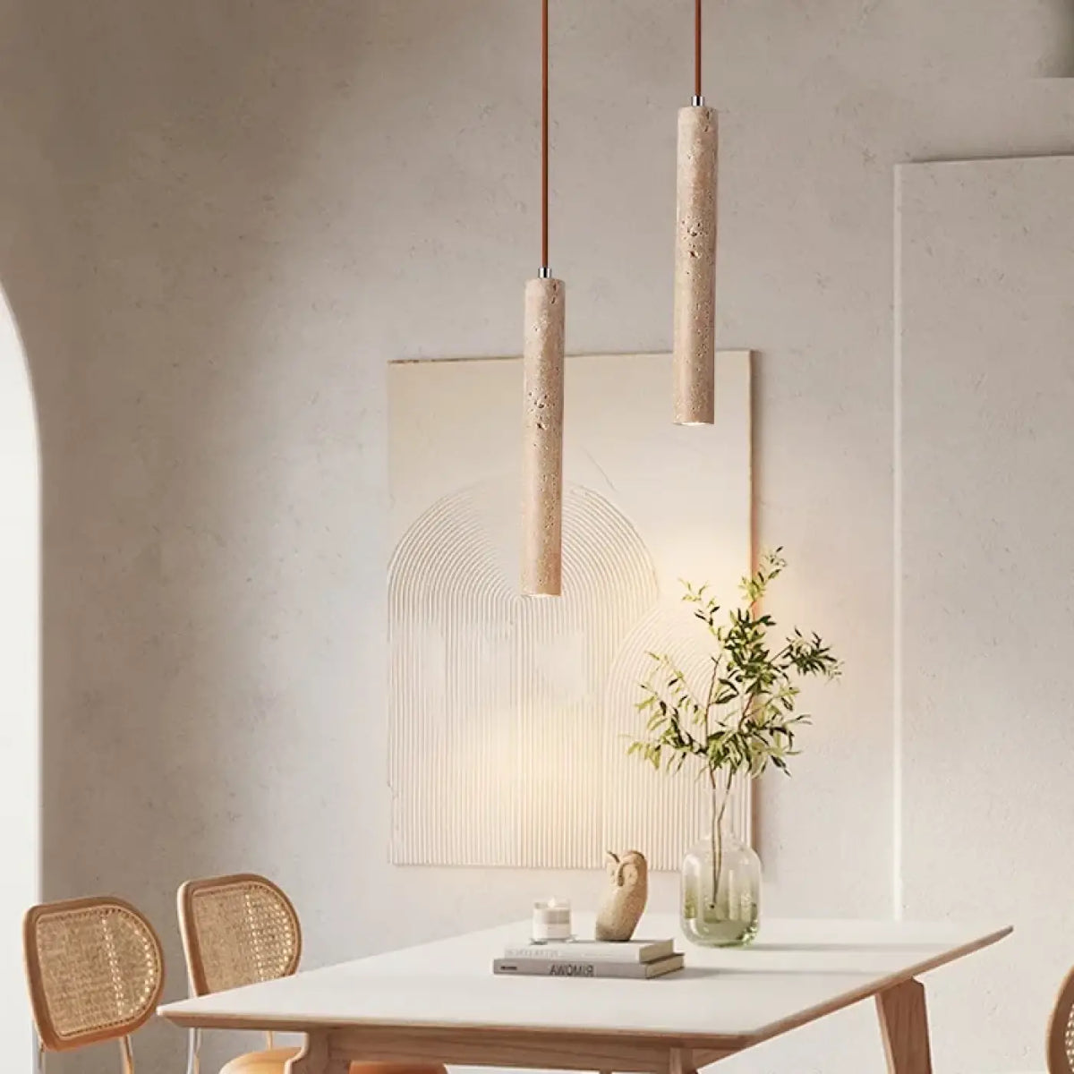 Suspension LED Cylindre Marbre et Bois – Neselle