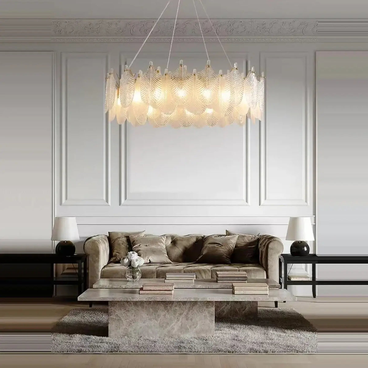 Suspension Feuilles en Cristal et Doré – Clodine