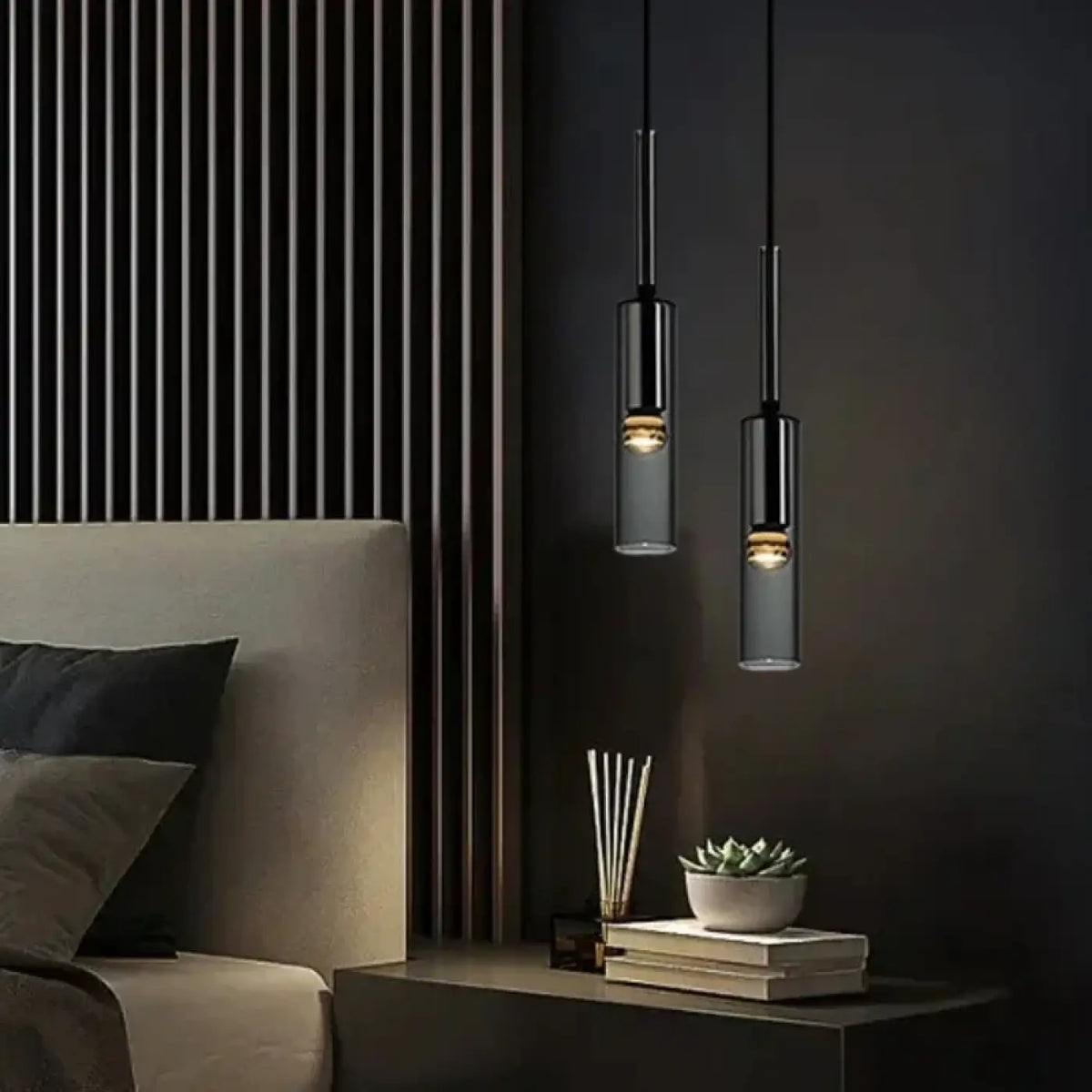 Suspension Cylindre en Verre Noir – Jarel