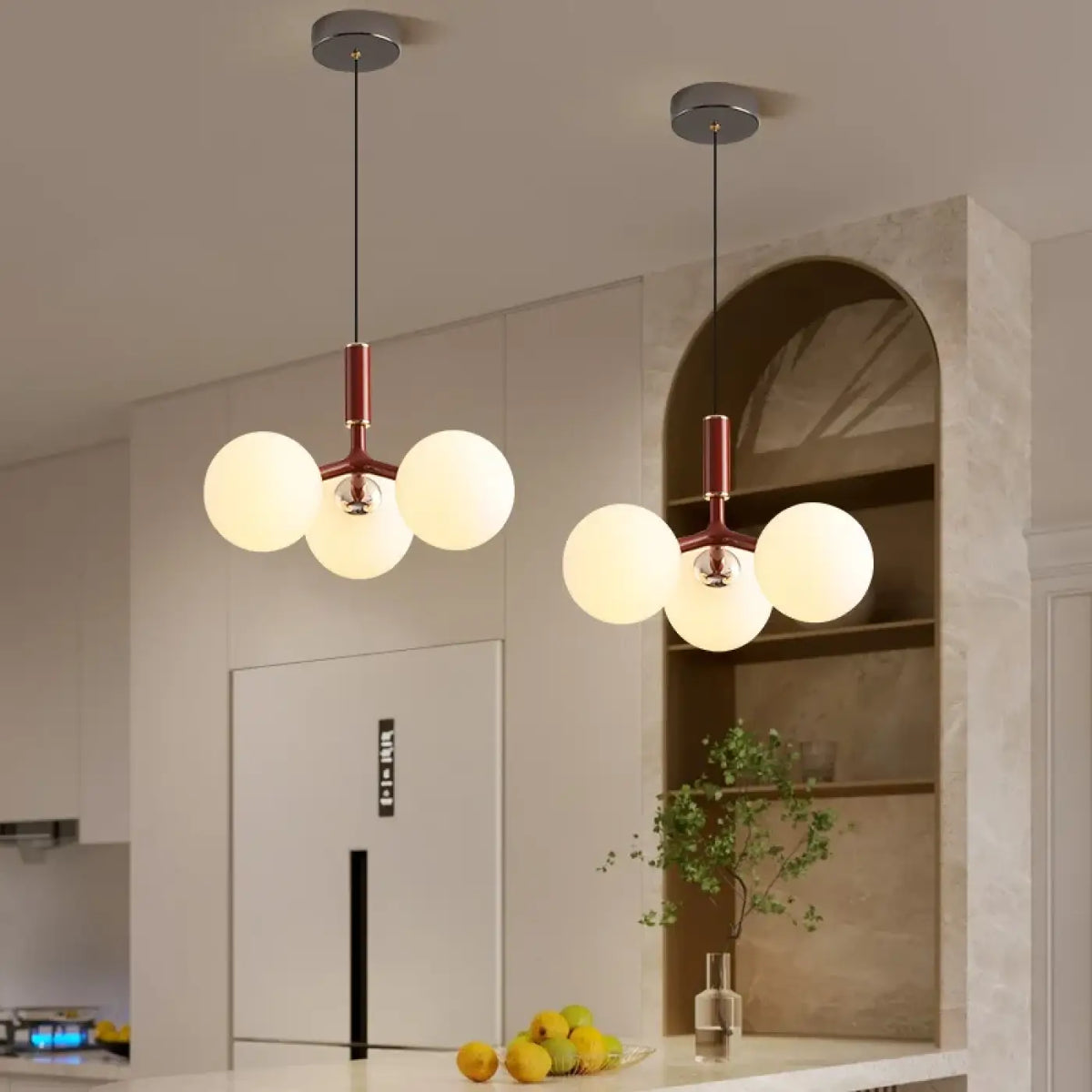 Suspension Trois Globes en Verre Opalin – Birelle