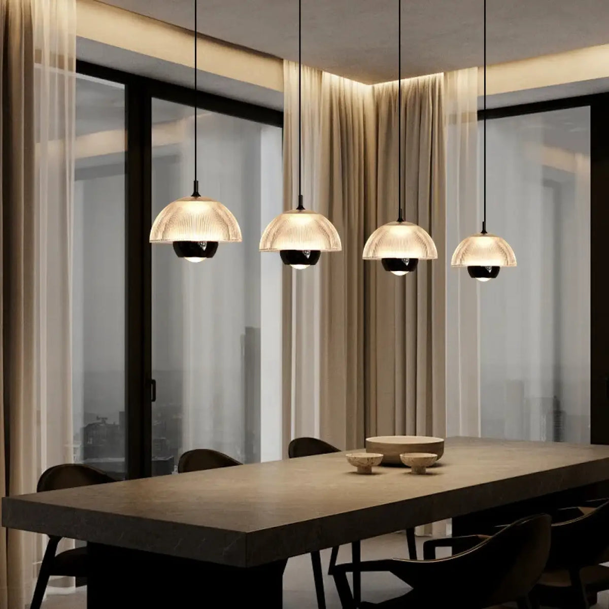 Suspension en Verre Nervuré et Métal – Prerane