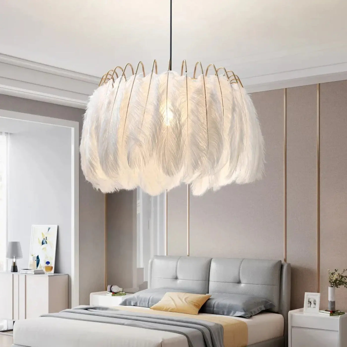 Suspension Plumes Blanches et Doré – Ralon