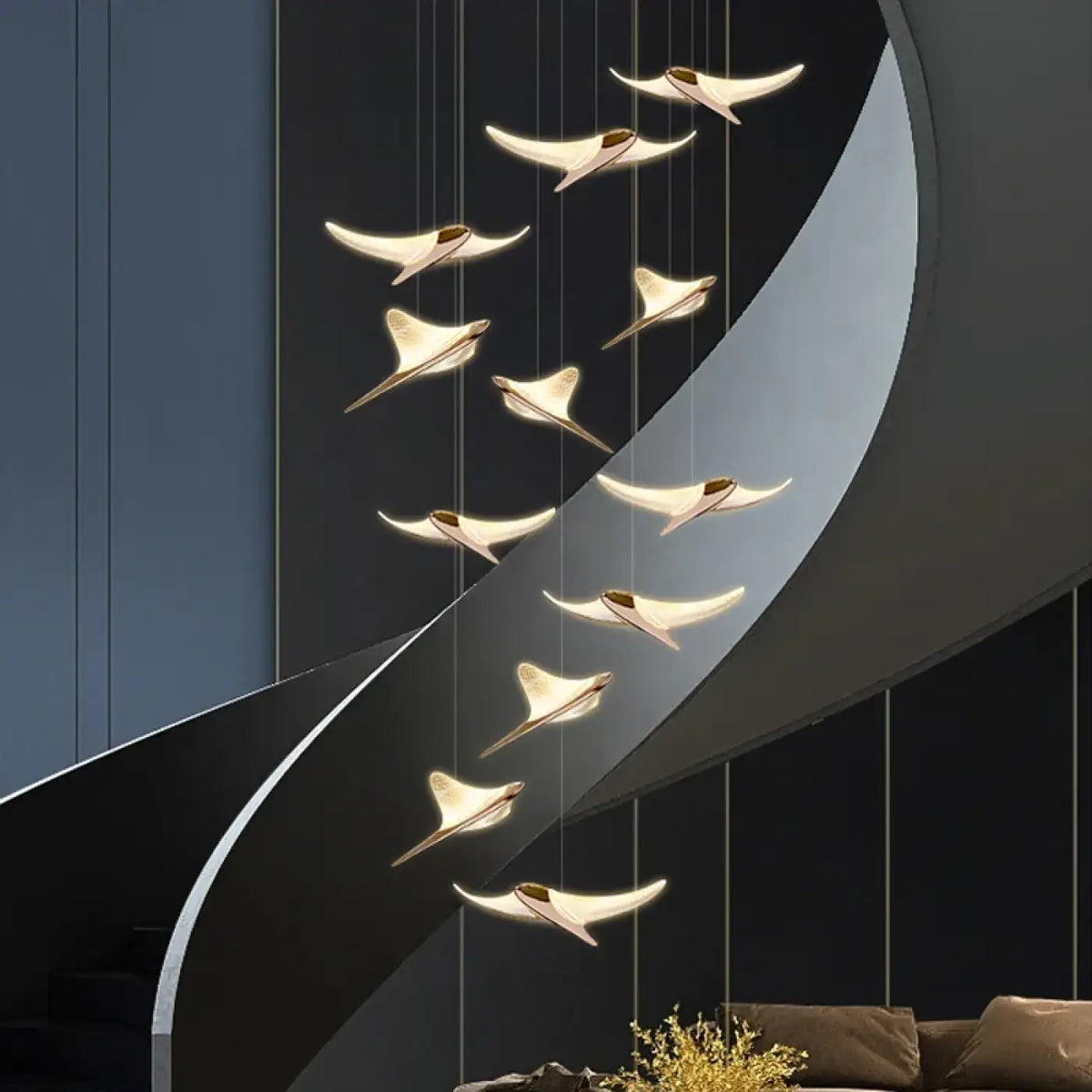 Suspension LED Volutes Dorées – Flilane