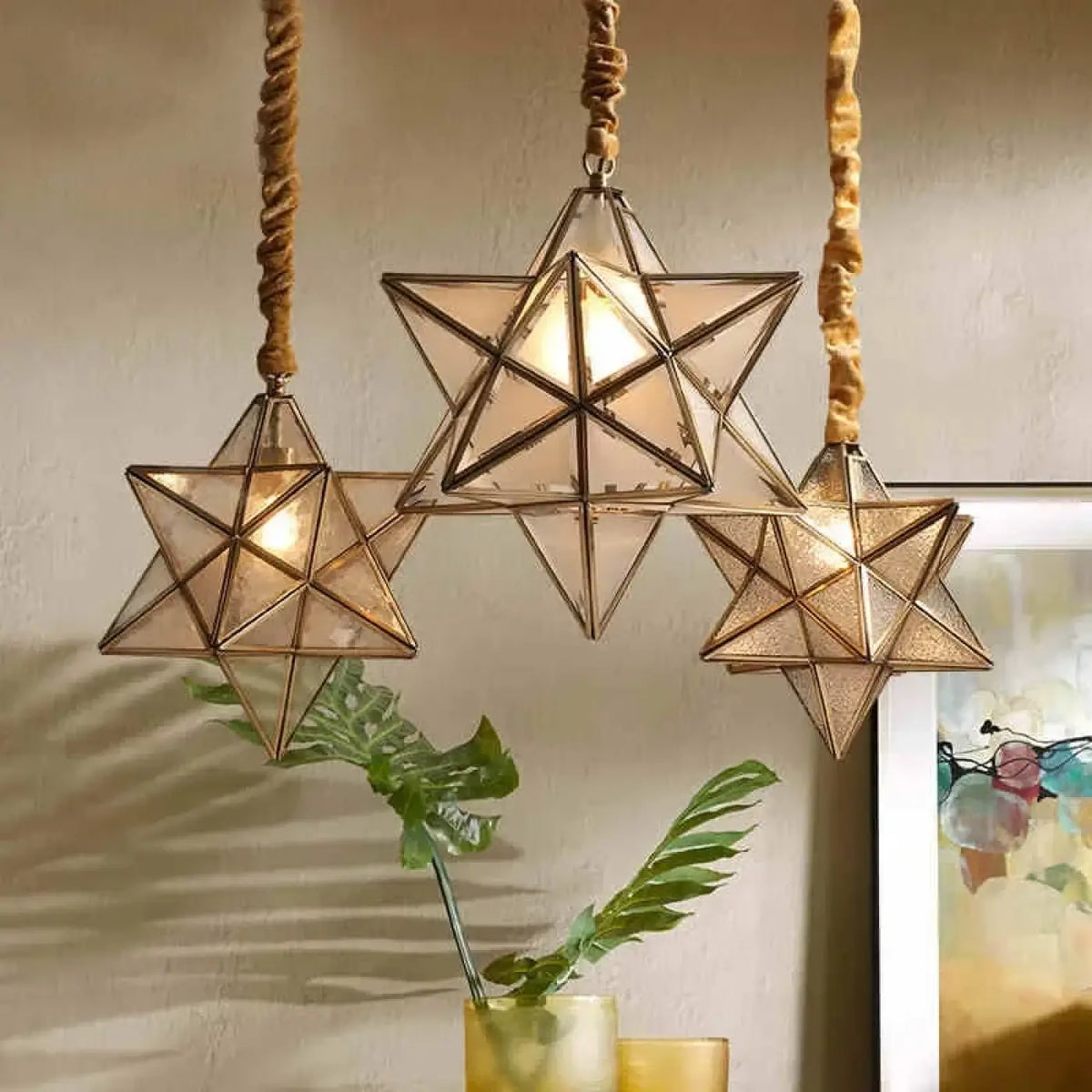 Suspension Étoile Dorée et Verre – Prémane