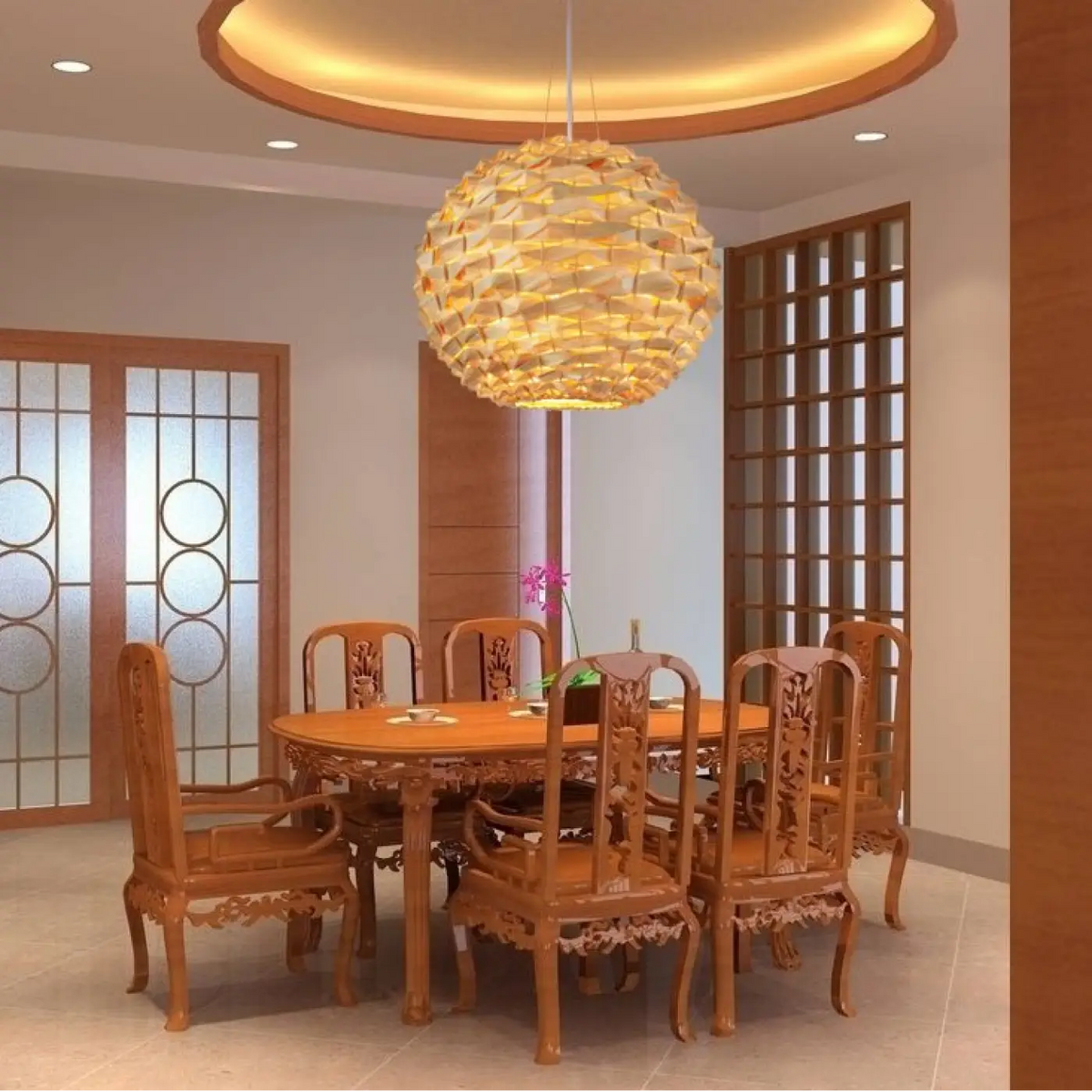 Suspension Globe en Bois Tressé – Preson