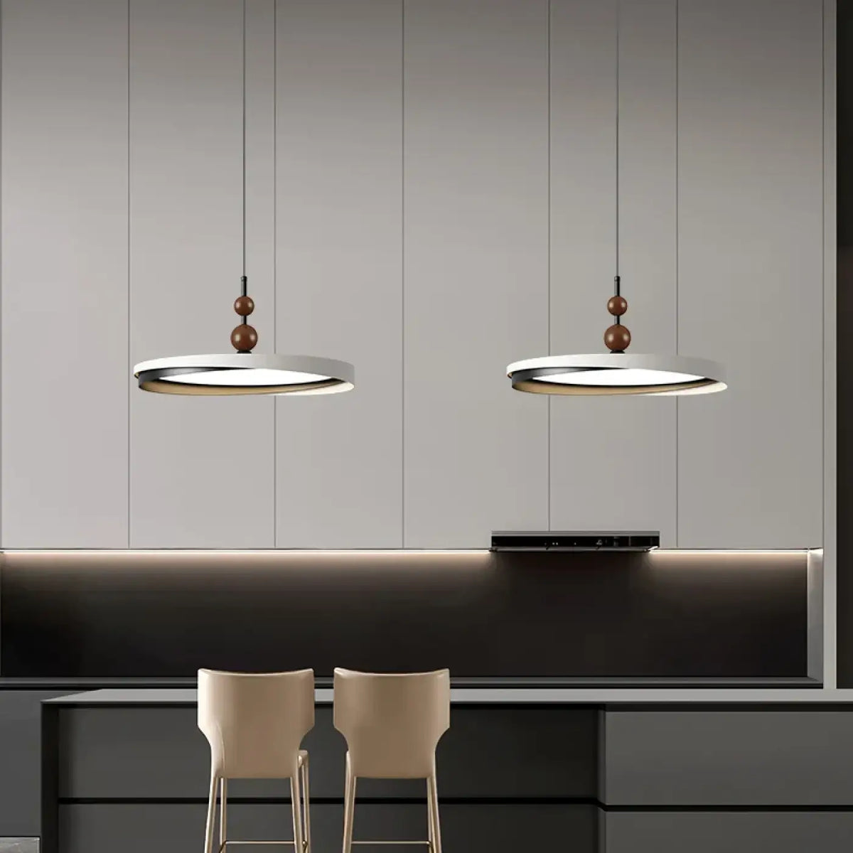Suspension LED Anneau Noir et Bois – Milette