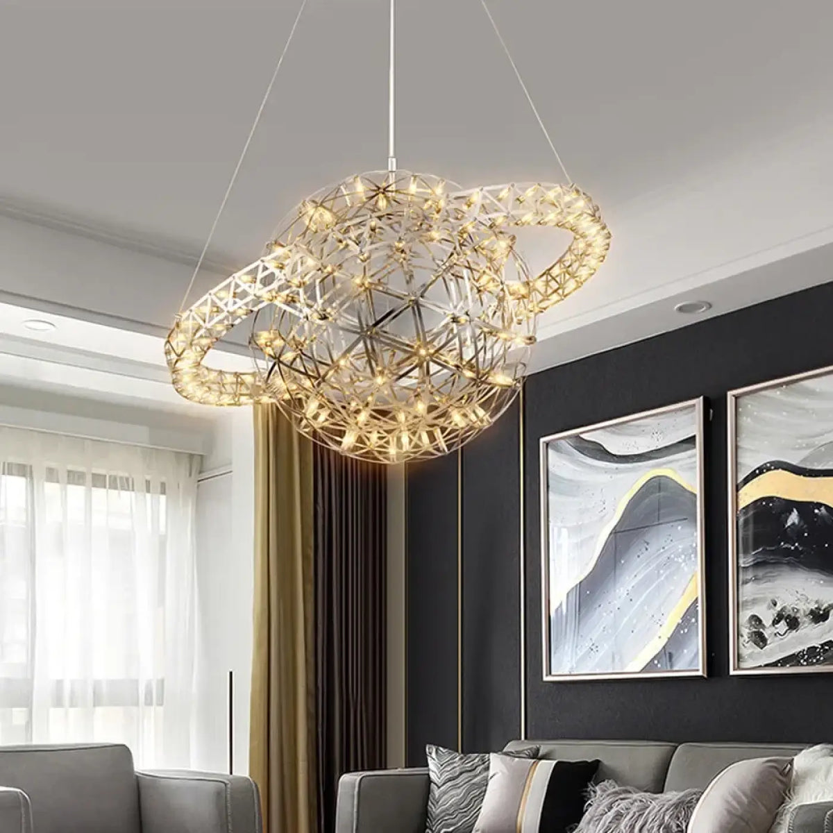 Suspension LED Sphère Dorée Galaxie – Zamis