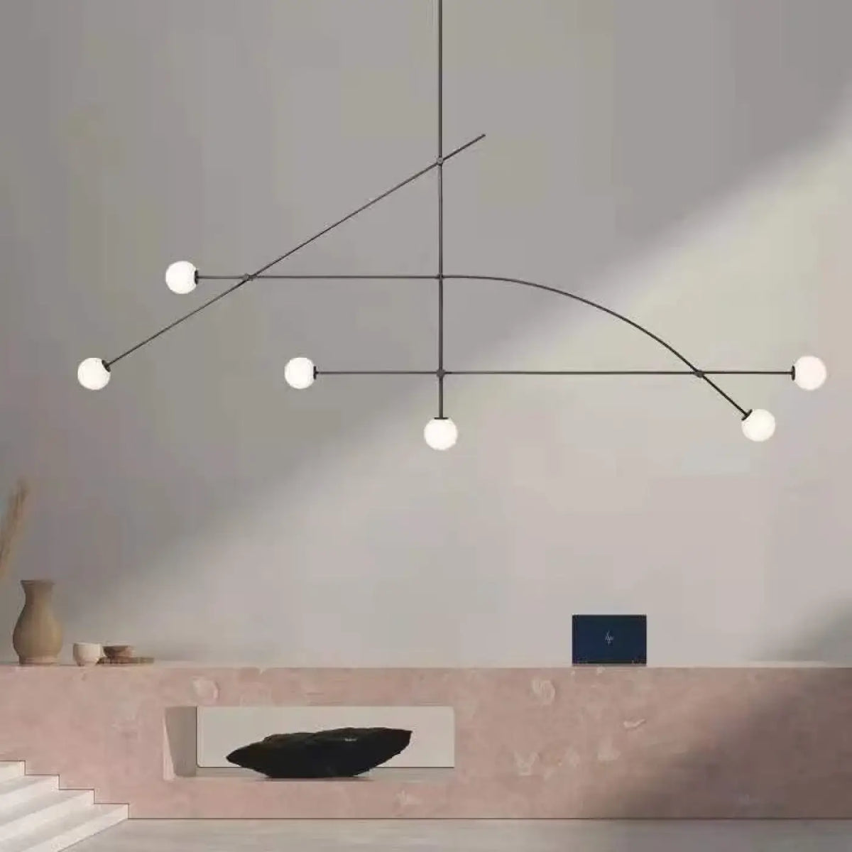 Suspension Barres Noires et Boules Blanches – Bidine