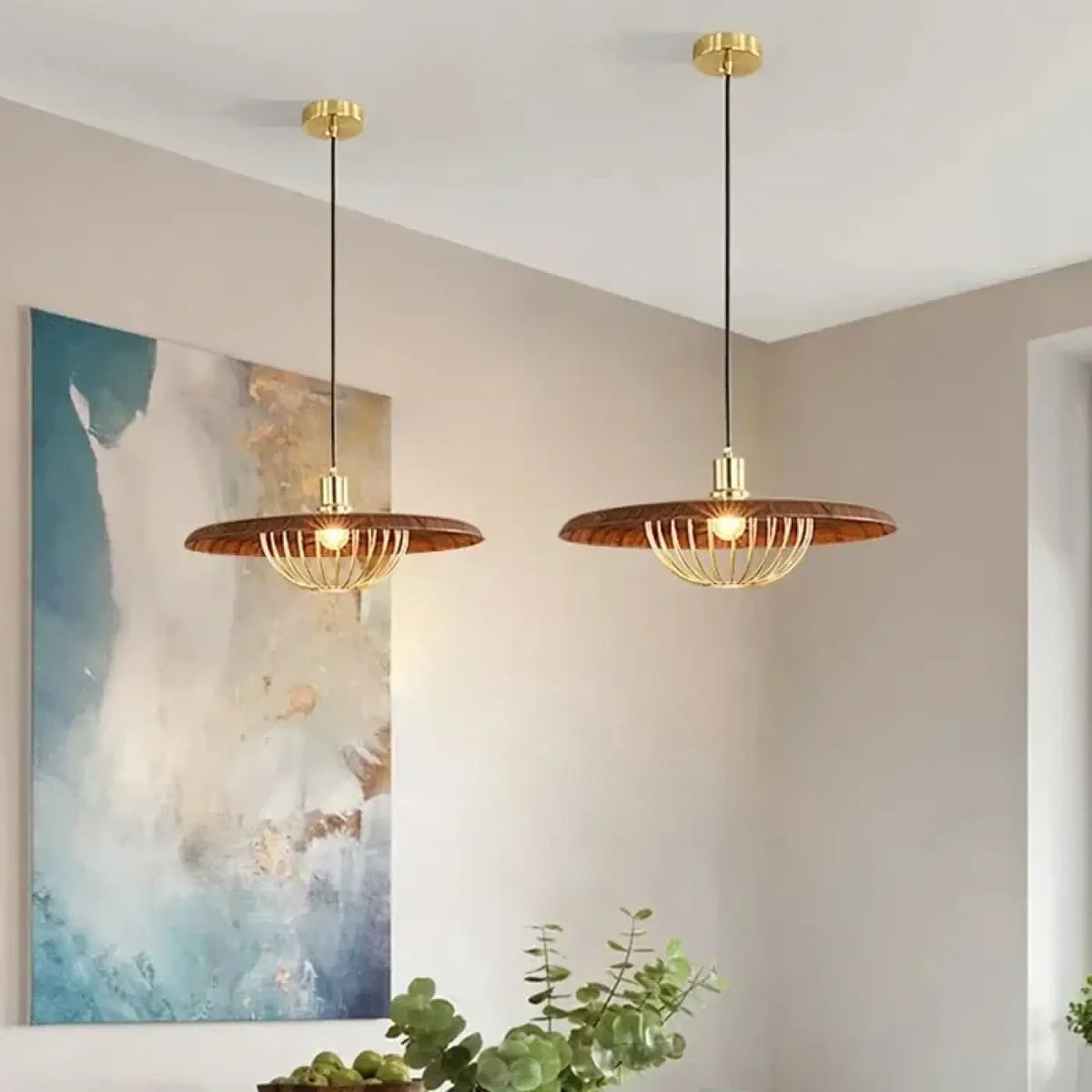 Suspension Bois et Métal Doré – Flode