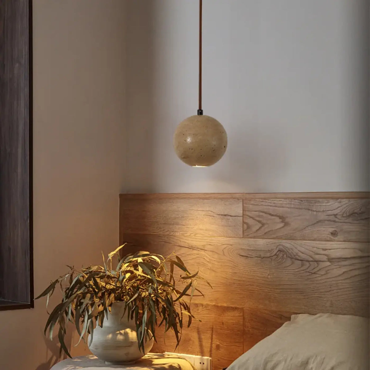 Suspension Boule en Pierre Beige – Bidel