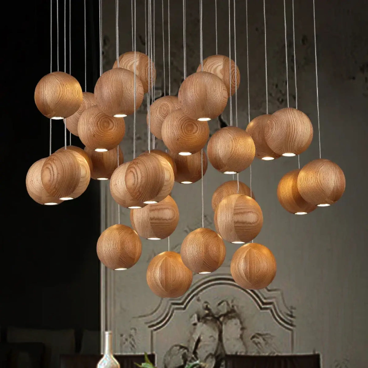 Suspension Boules en Bois Marron – Zedelle