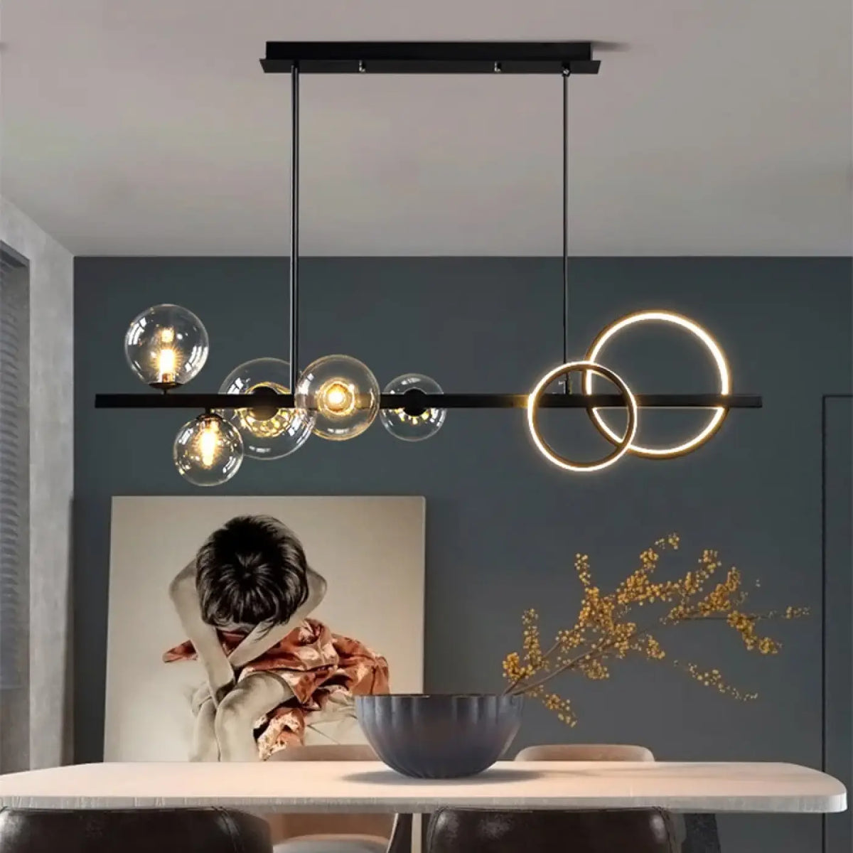 Suspension LED Deux Cercles et Boules – Ravio