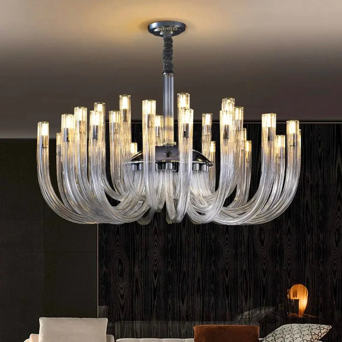 Suspension Verre Transparent et Métal Noir – Simine