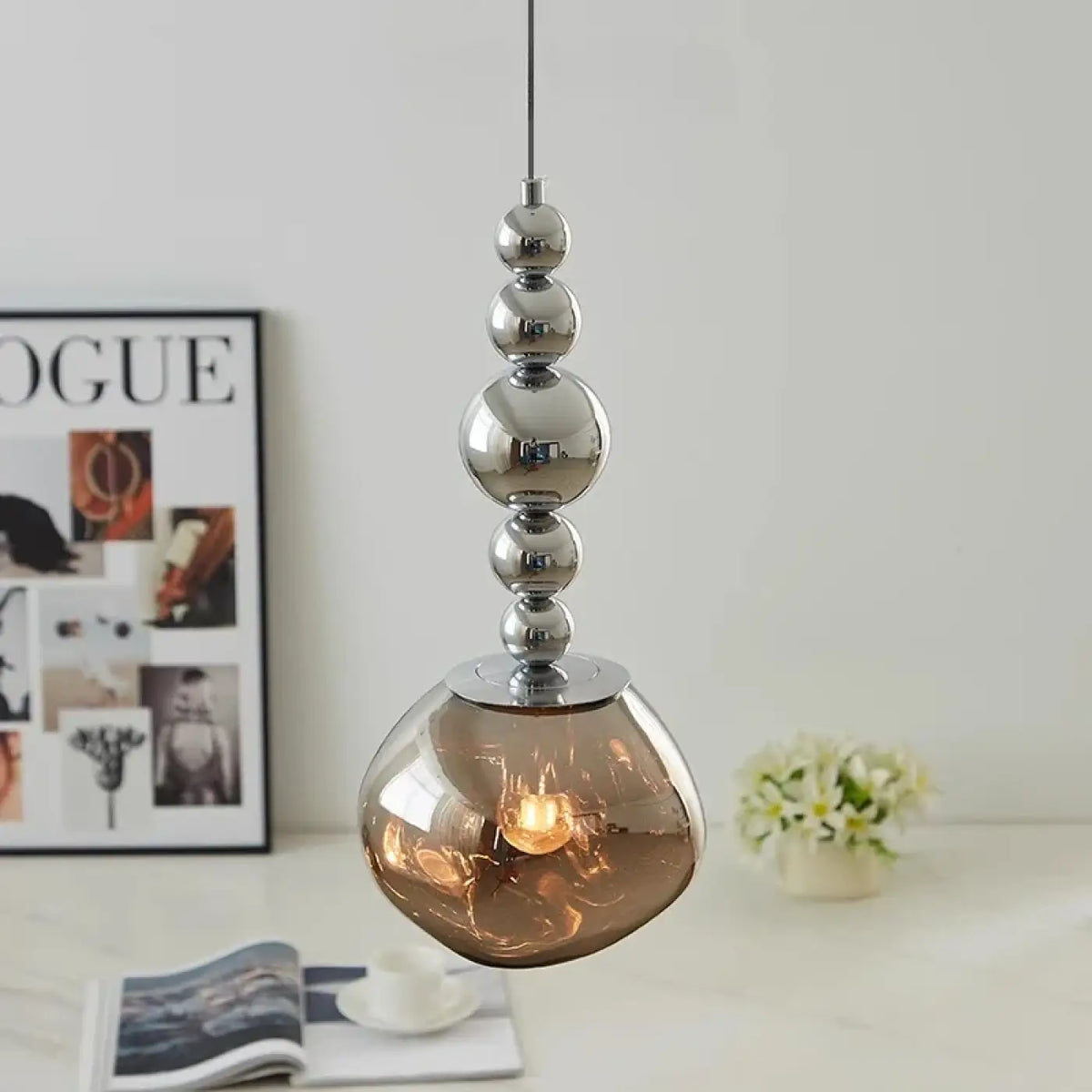 Suspension en Métal Chromé et Verre Opalin – Flevo