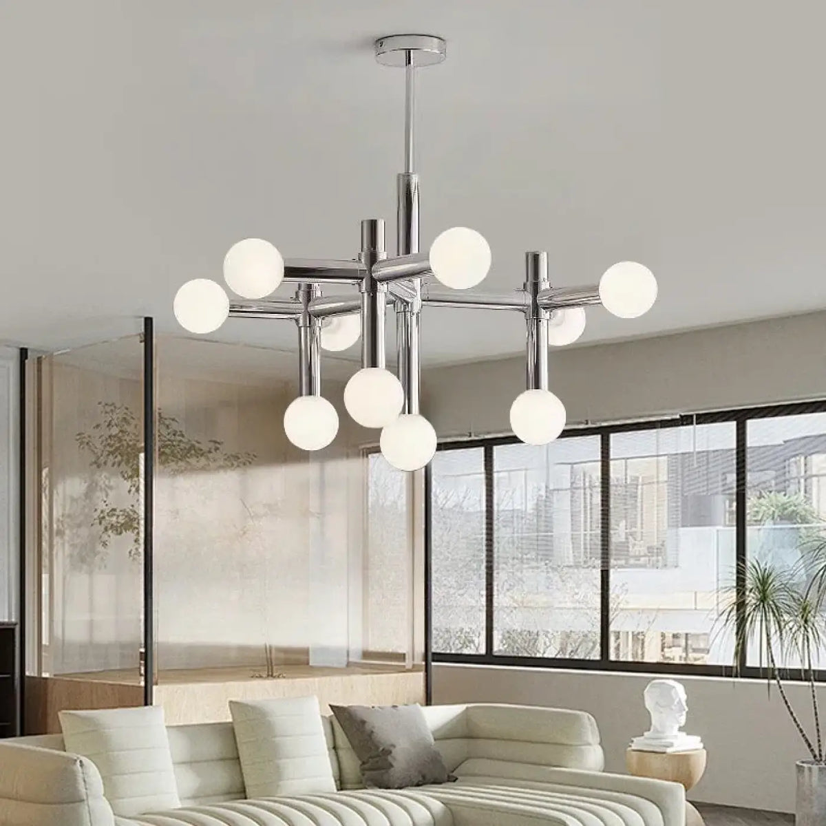 Suspension Chrome à Globes Opales – Jasel