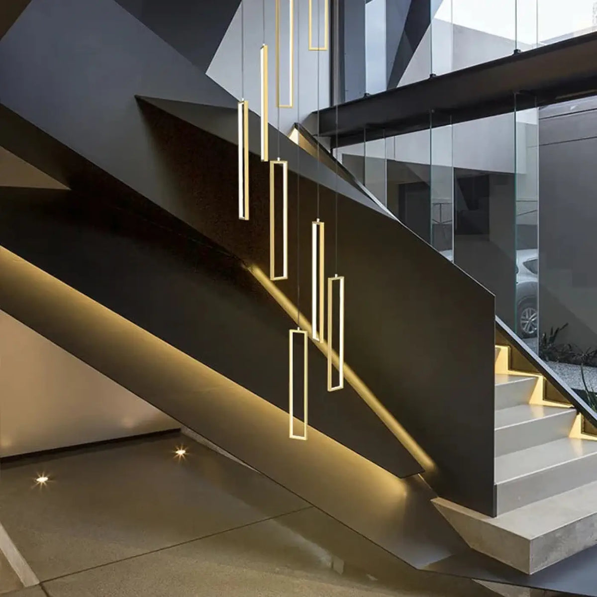Suspension Cascade à Rectangles Lumineux – Fledia