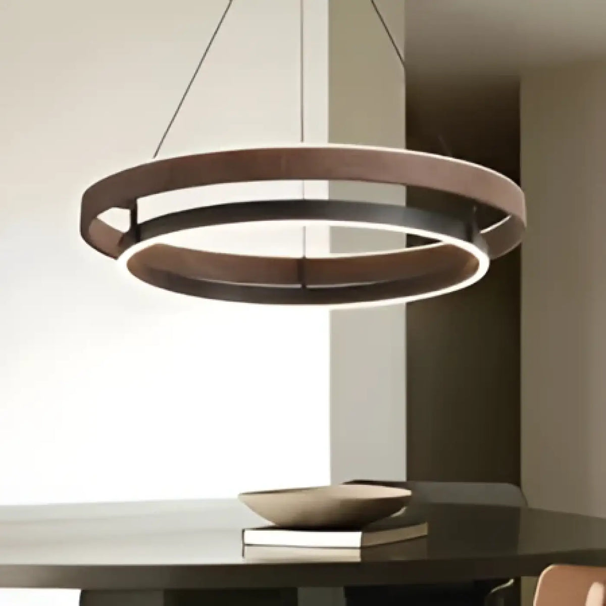 Suspension Double Anneau Bois et Noir – Vodia