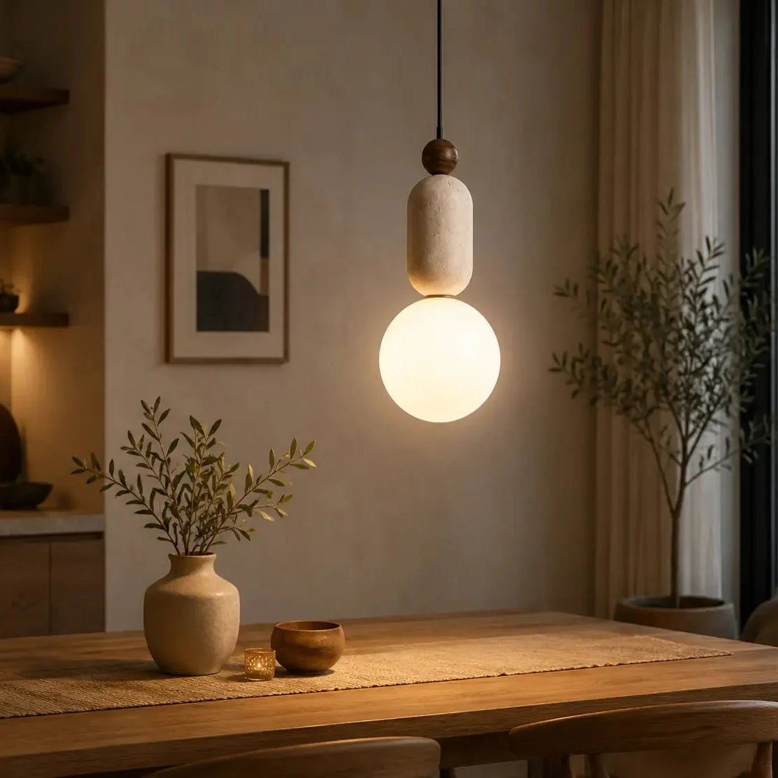 Suspension Pierre et Verre Opalin – Foma