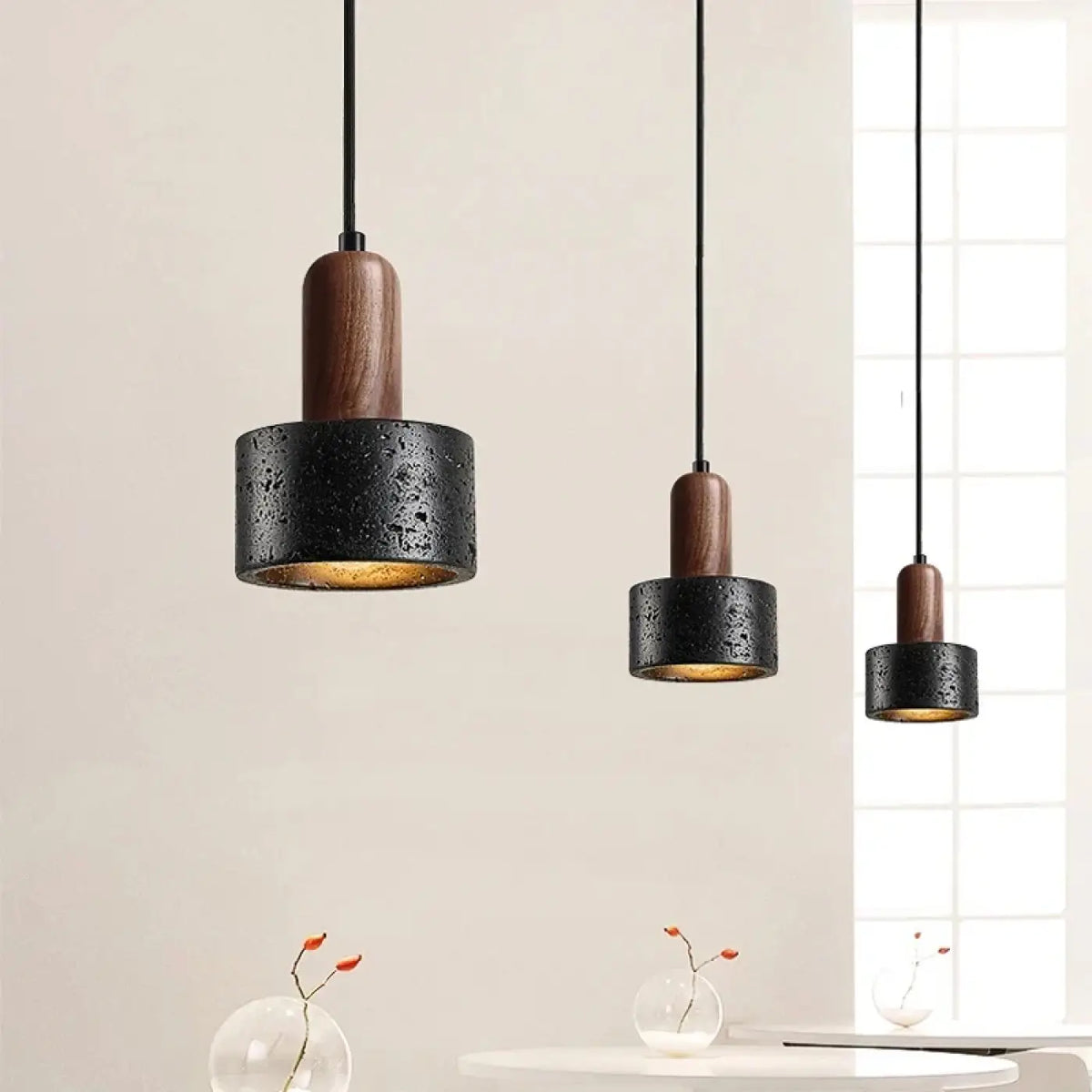 Suspension Pierre Noire et Bois Naturel – Elon