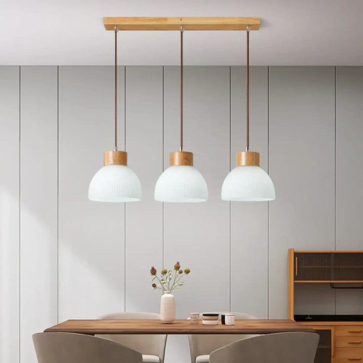 Suspension en Verre et Bois Naturel – Voselle
