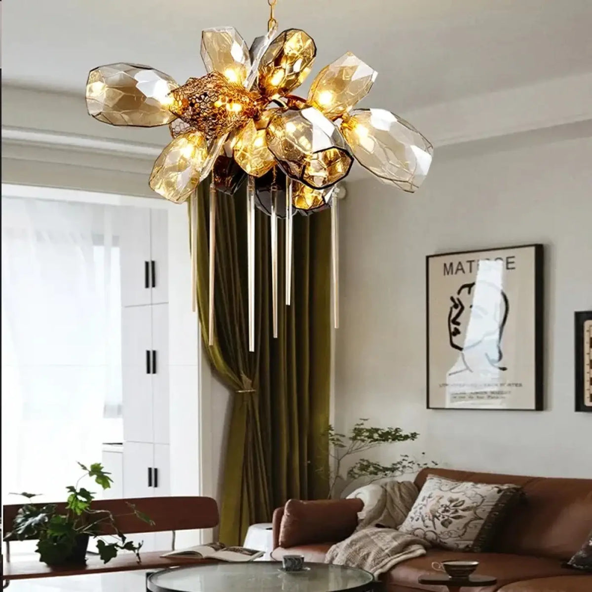 Suspension Florale en Verre Doré – Bimo