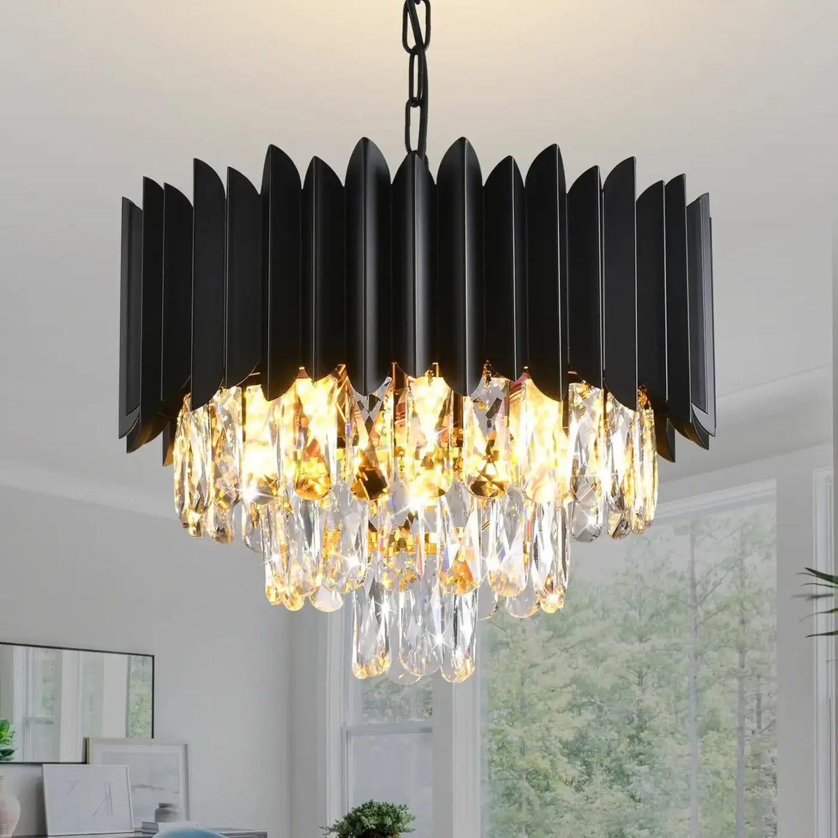 Suspension en Cristal Noir et Or Rose – Riselle