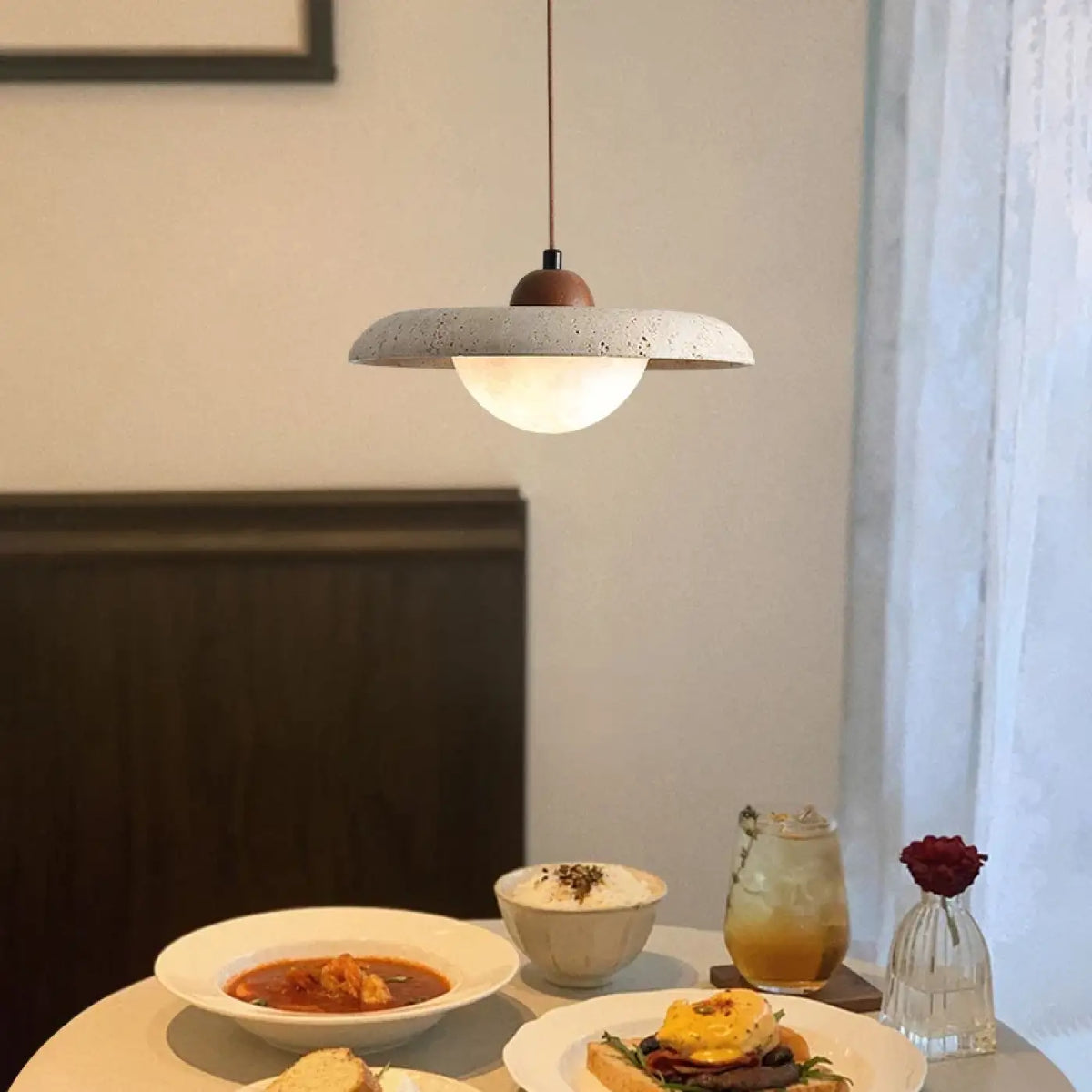 Suspension Pierre Jaune et Verre Opalin – Zesan