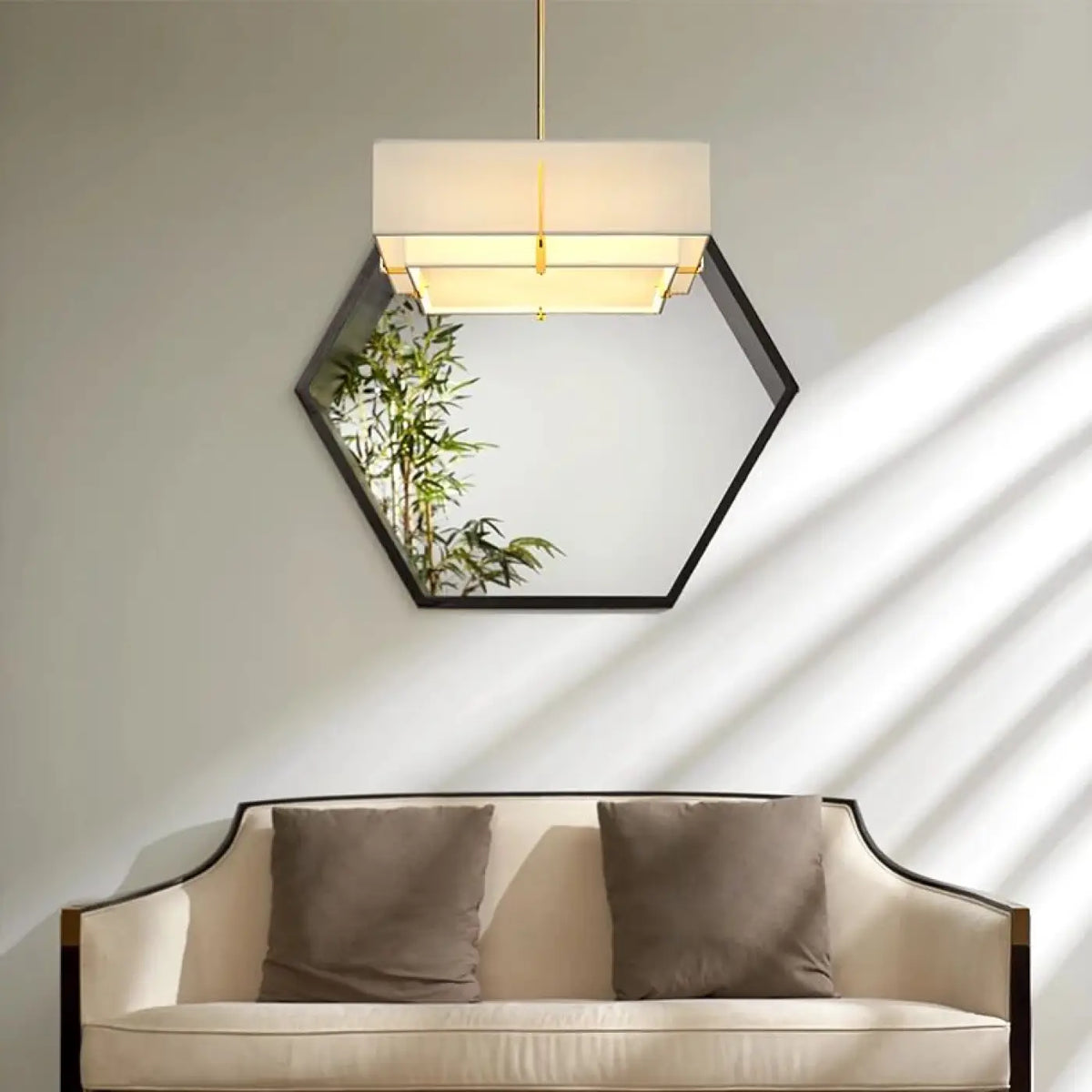 Suspension Tissu Beige et Métal Doré – Flomo