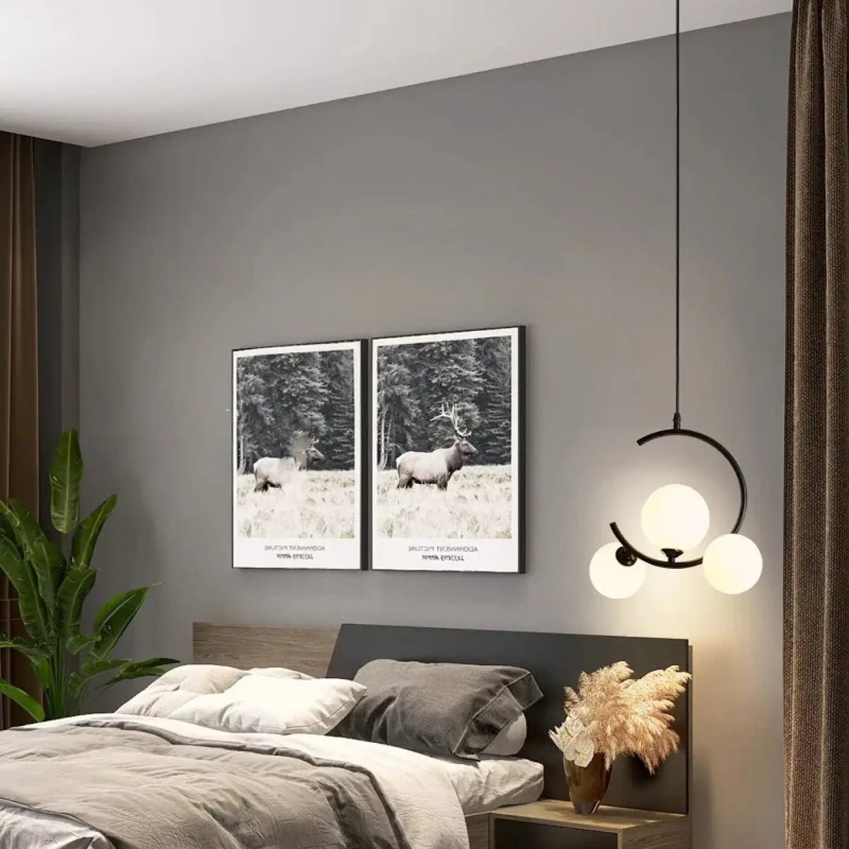 Suspension Noire Anneaux et Globes Opalins – Kalio