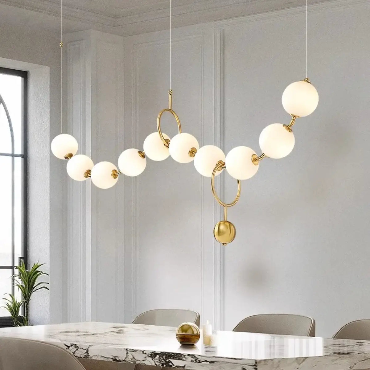 Suspension à Globes Opalins en Vague – Résel