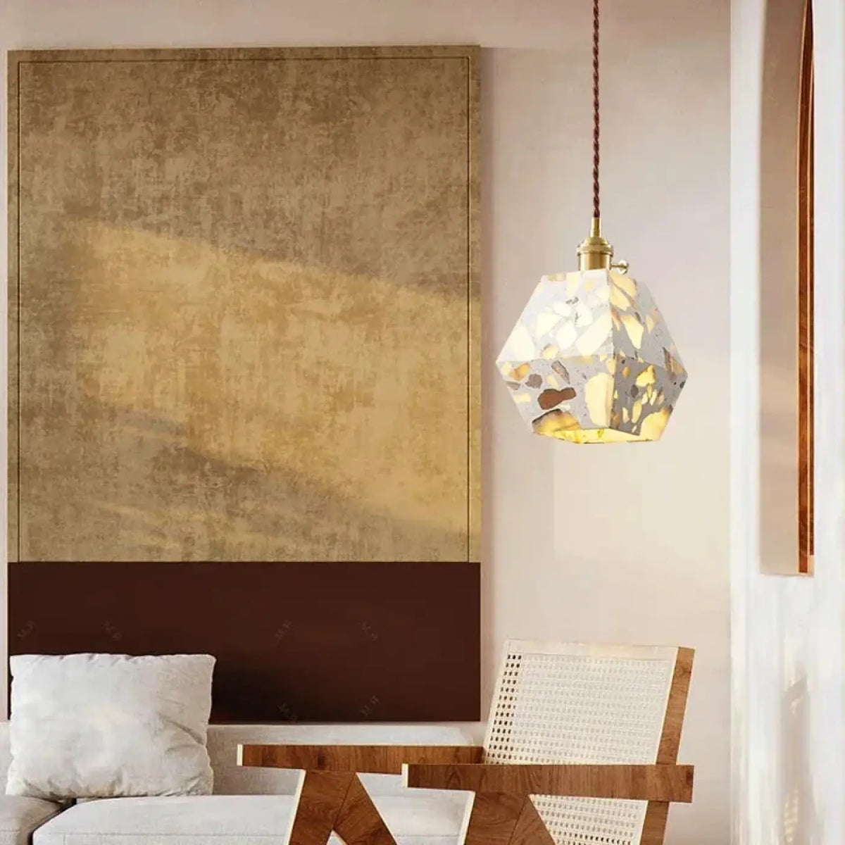 Suspension Terrazzo et Rotin – Bivette