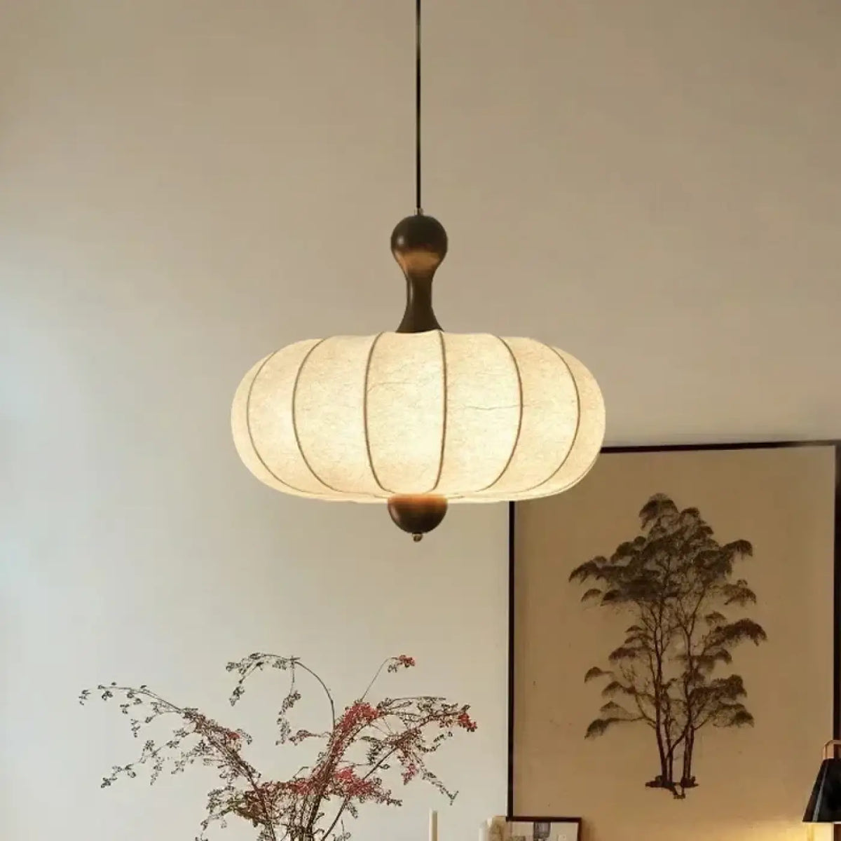Suspension Tissu Plissé et Bois Japonaise – Salette