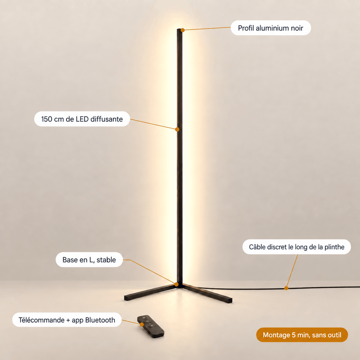 Lampadaire d'Angle LED – Vela
