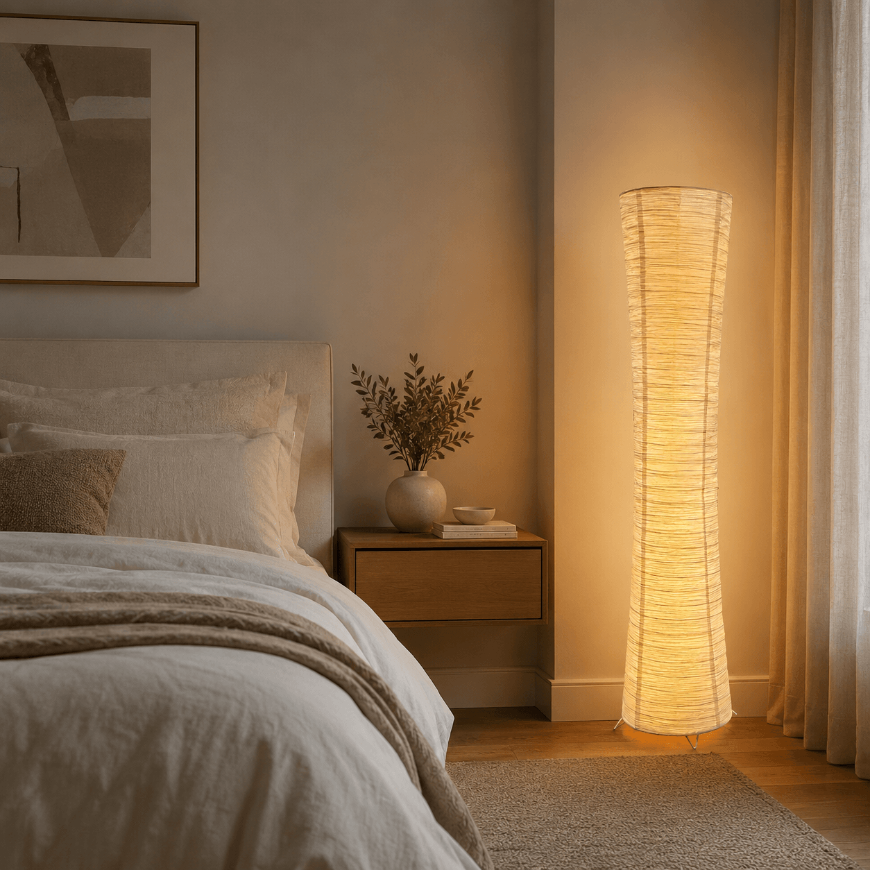 Lampadaire Colonne en Papier de Riz – Washi