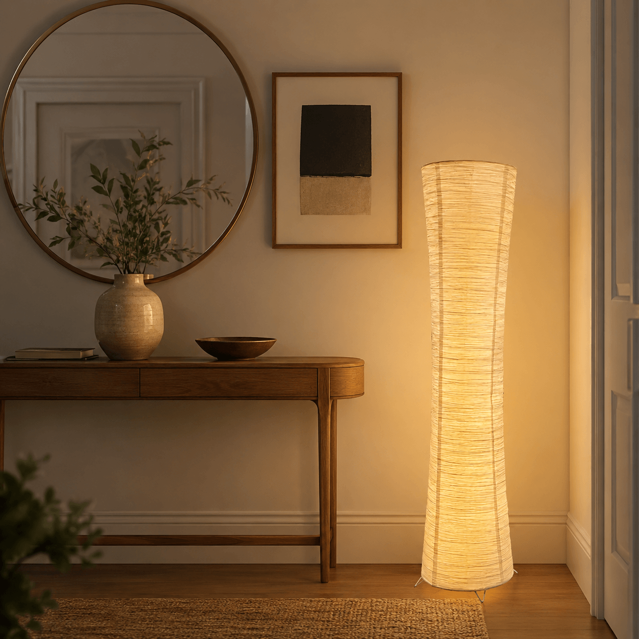 Lampadaire Colonne en Papier de Riz – Washi