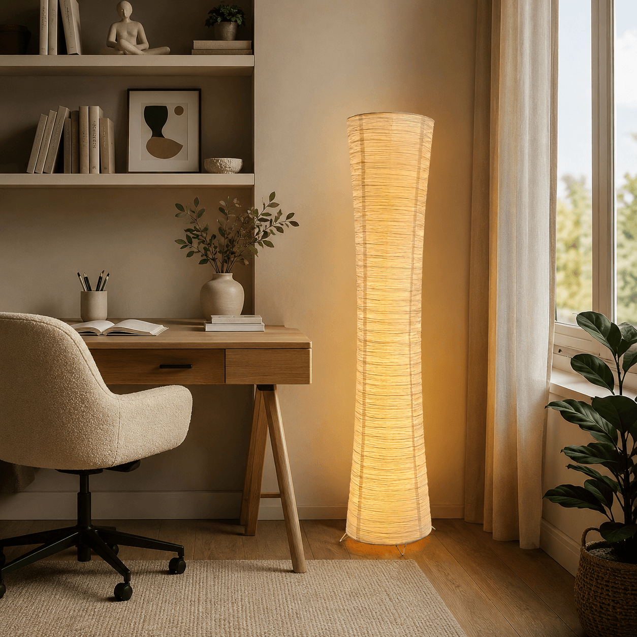 Lampadaire Colonne en Papier de Riz – Washi