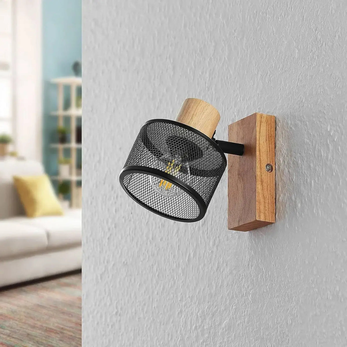 Applique Murale Grillage Métal et Bois – Kedan