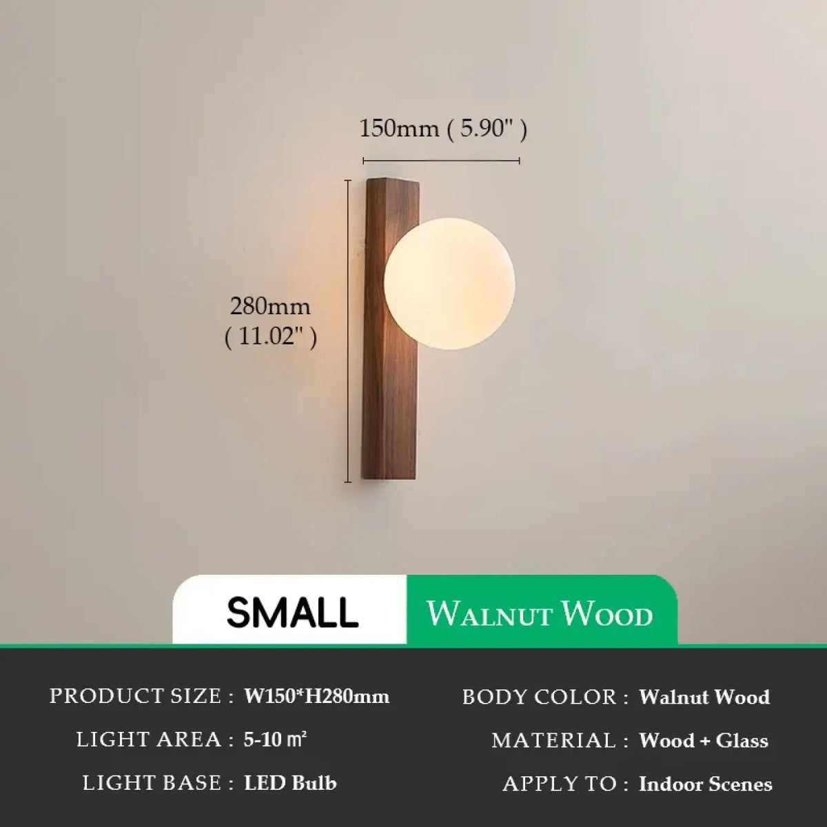 Applique Murale LED Noyer et Boule en Verre – Lémia