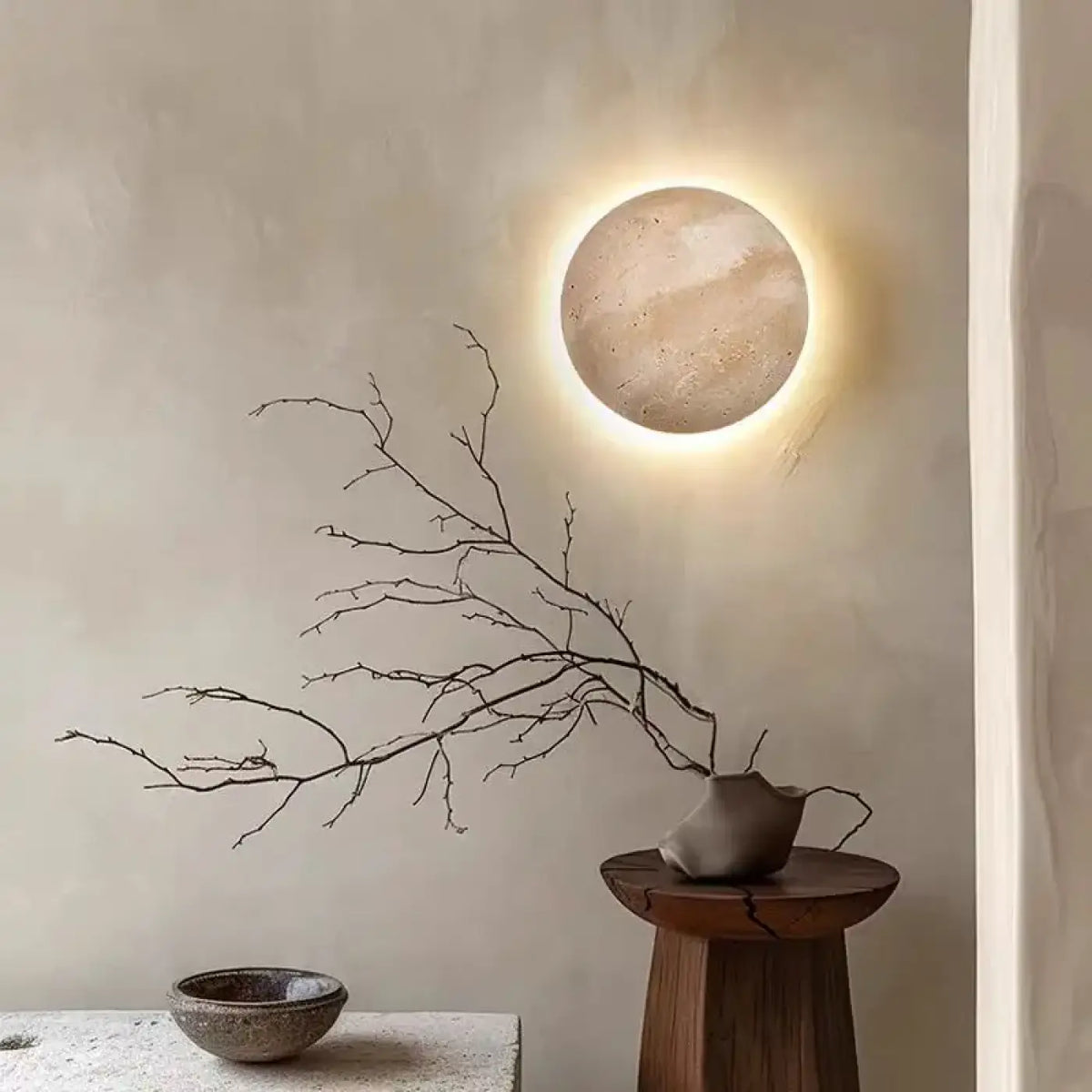 Applique Murale Lune en Pierre Texturée – Tovine